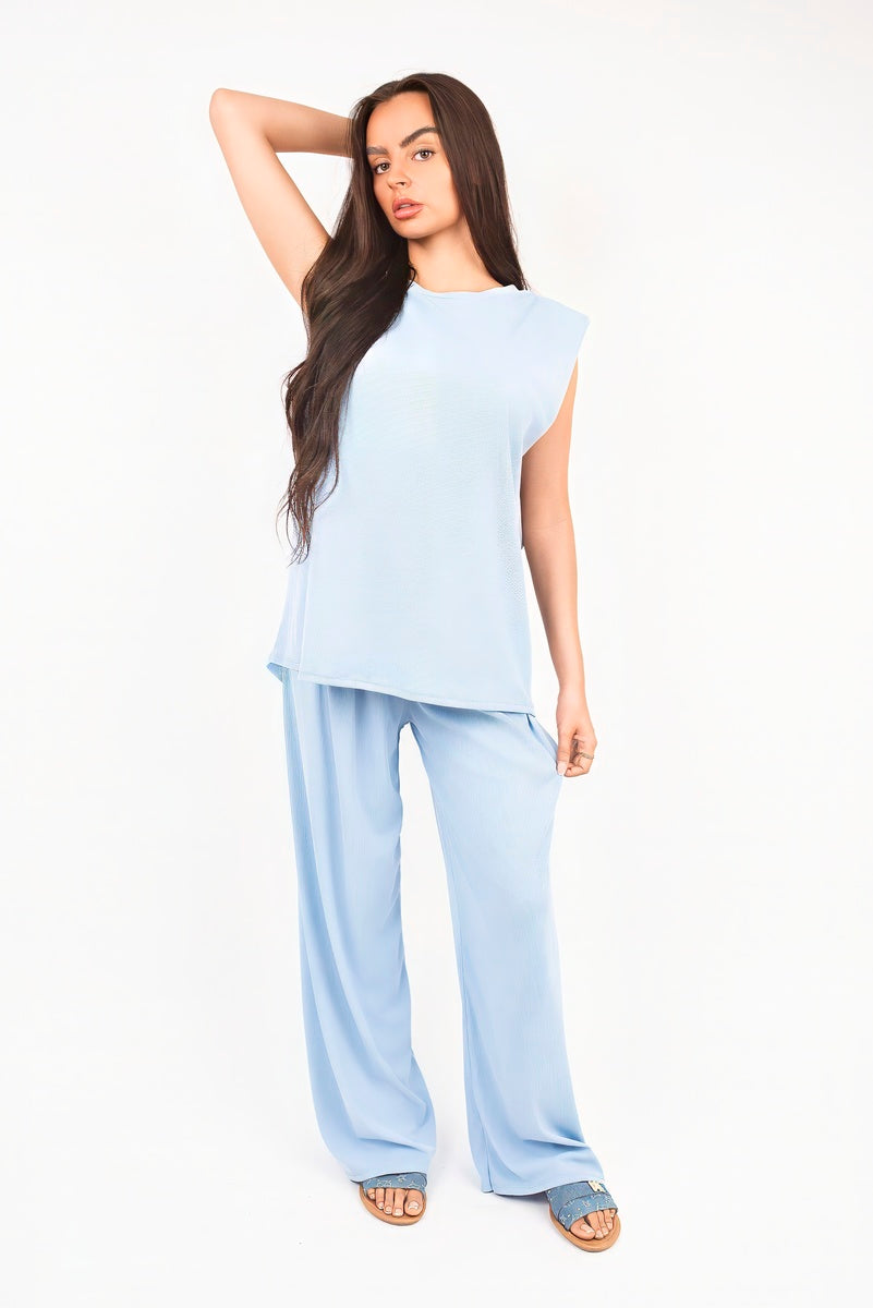 Sleeveless Relaxed Fit Top and Wide Leg Trouser Co-Ord Set in 2 Colours