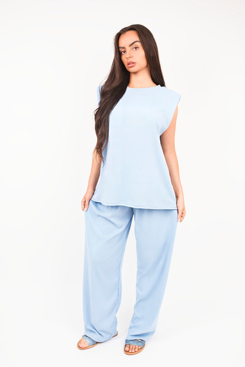 Sleeveless Relaxed Fit Top and Wide Leg Trouser Co-Ord Set in 2 Colours