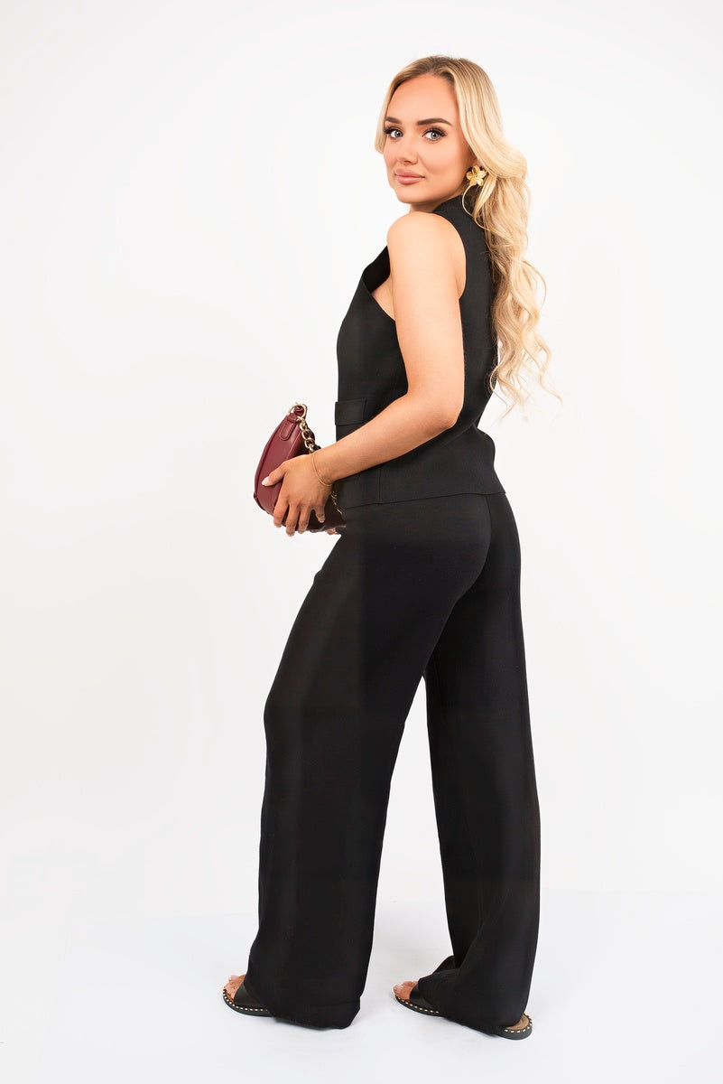 V Neck Sleeveless with Pocket Detail Top and Wide Leg Trousers Co-ord Set in Pink and Yellow