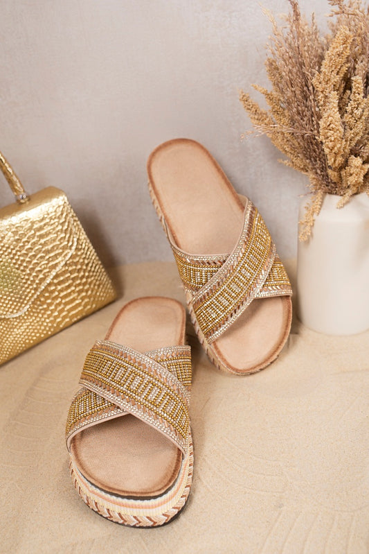 Embellished Cross Strap Platform Sandals in 2 Colours
